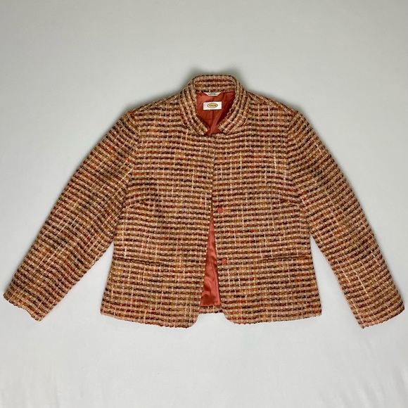 TALBOTS Womens Size 12 Orange/Pink/Brown Tweed 100% Wool Lined Blazer - Picture 1 of 7